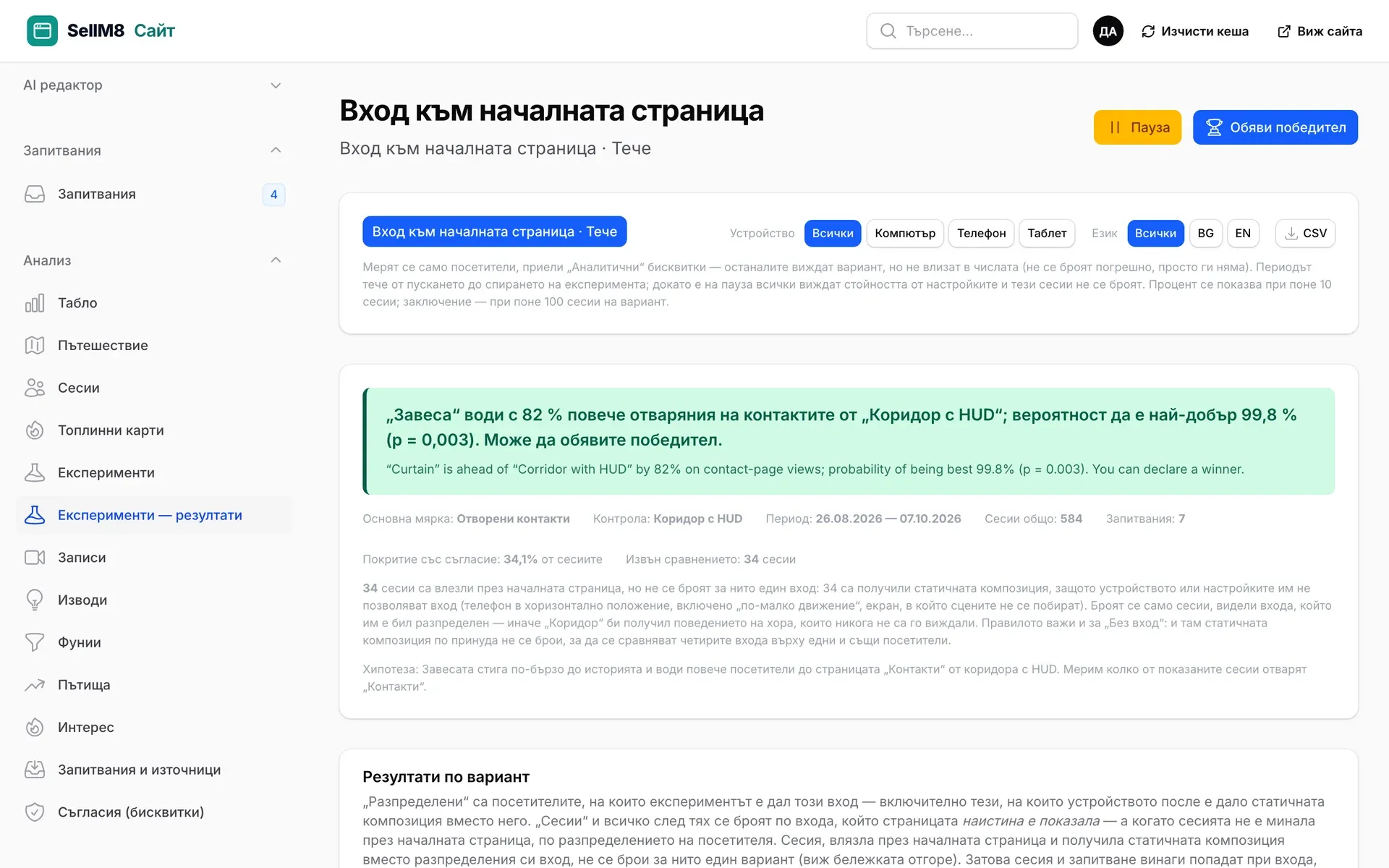A/B тест с ясен резултат